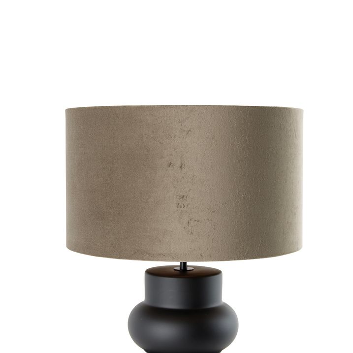 Qazqa Design Tafellamp Zwart 17 Cm Velours Kap Taupe Met Goud 35 Cm - Alisia