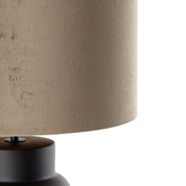 Qazqa Design Tafellamp Zwart 17 Cm Velours Kap Taupe Met Goud 35 Cm - Alisia