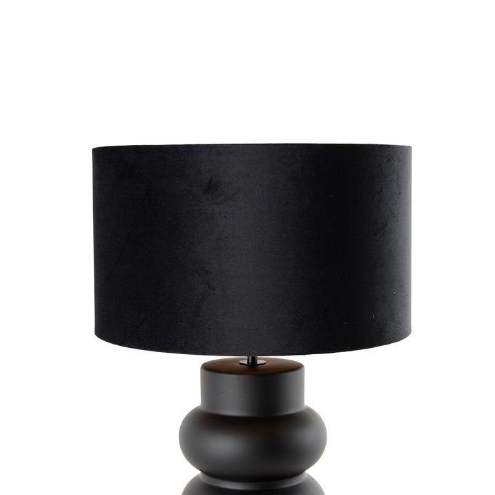 Qazqa Design Tafellamp Zwart 17 Cm Velours Kap Zwart Met Goud 35 Cm - Alisia