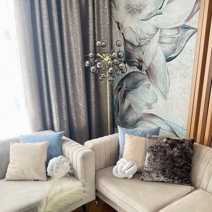 qazqa Design vloerlamp messing met smoke glas 8-lichts - Explode