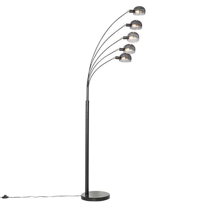 Qazqa Design Vloerlamp Zwart Met Smoke Glas 5-lichts - Sixties Marmo