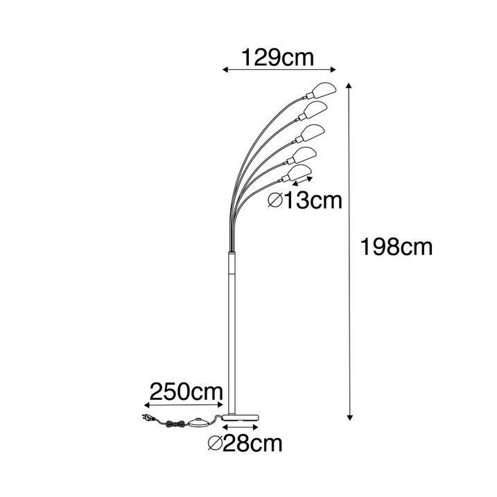 Qazqa Design Vloerlamp Zwart Met Smoke Glas 5-lichts - Sixties Marmo