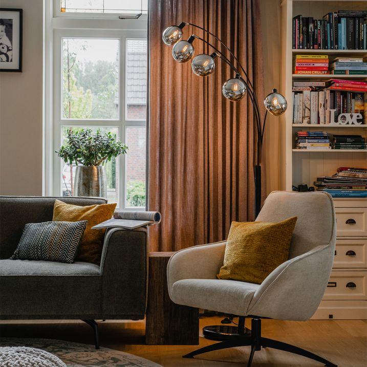 qazqa Design vloerlamp zwart met smoke glas 5-lichts - Sixties Marmo