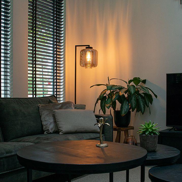 qazqa Design vloerlamp zwart met smoke glas - Qara Down