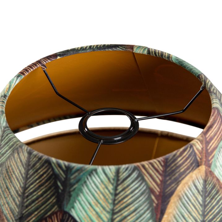 Qazqa Dubbele Velours Lampenkap Blad Dessin En Beige Met Gouden Binnenkant