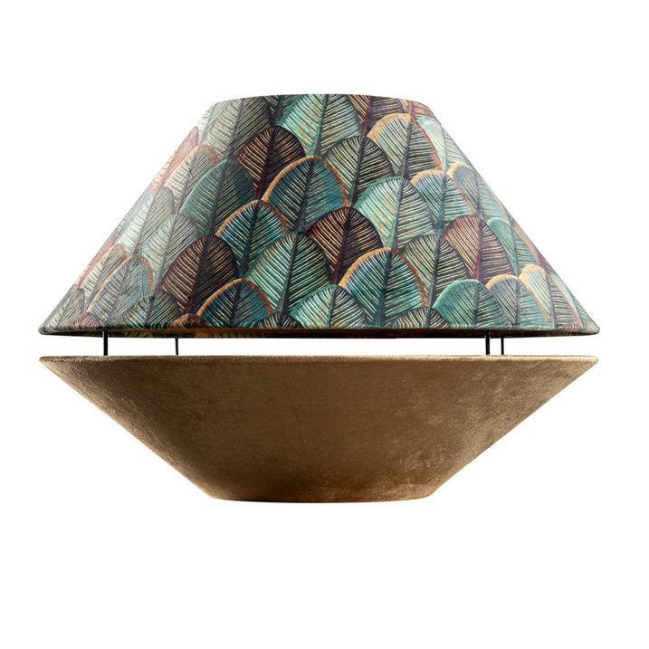 Qazqa Dubbele Velours Lampenkap Blad Dessin En Beige Met Gouden Binnenkant