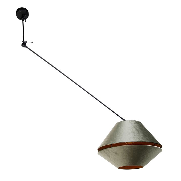 qazqa Hanglamp zwart met dubbele velours lampenkap groen met gouden binnenkant - Blitz