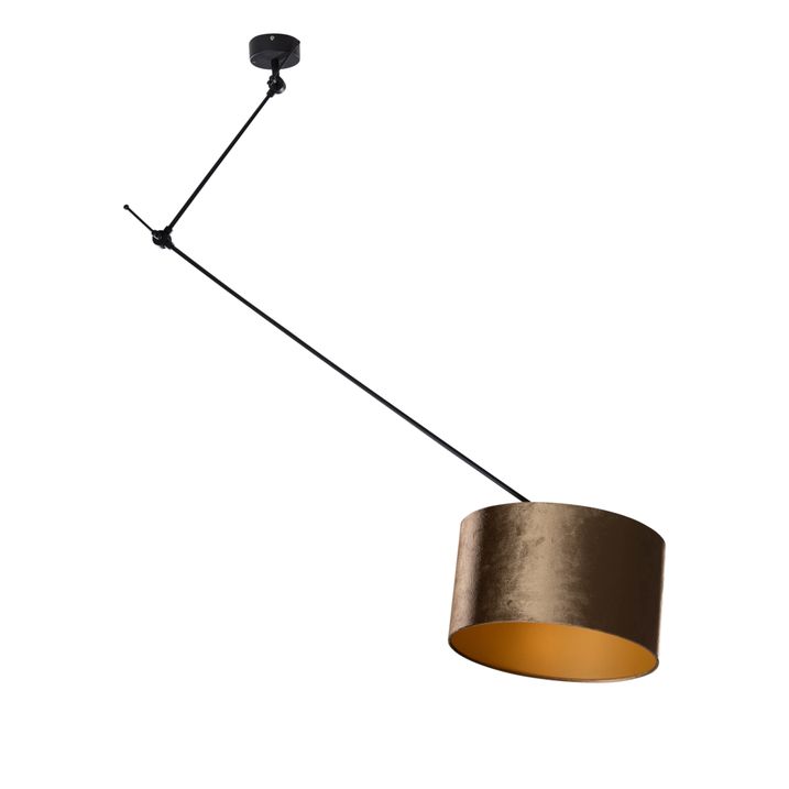 qazqa Hanglamp zwart met velours kap brons 35cm - Blitz