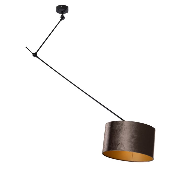 qazqa Hanglamp zwart met velours kap bruin 35cm - Blitz