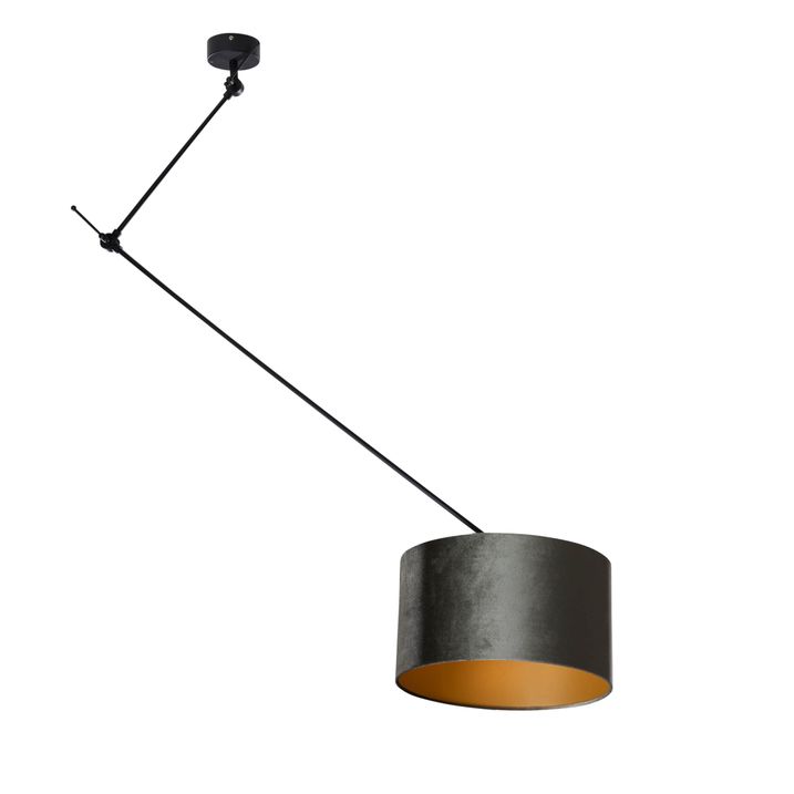 qazqa Hanglamp zwart met velours kap groen 35cm - Blitz