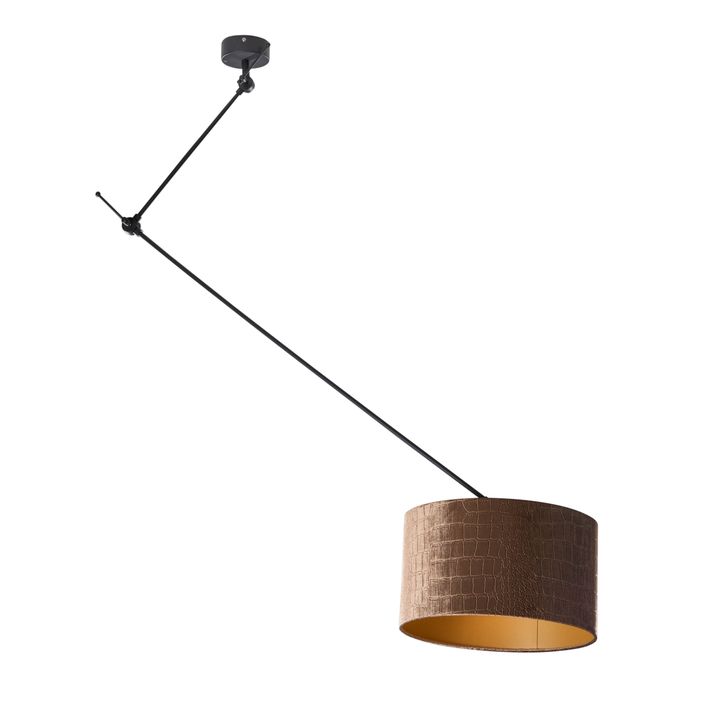 qazqa Hanglamp zwart met velours kap krokodil dessin 35cm - Blitz