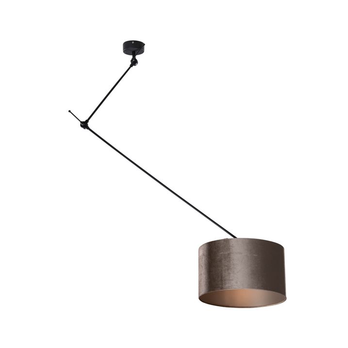 qazqa Hanglamp zwart met velours kap taupe 35cm - Blitz