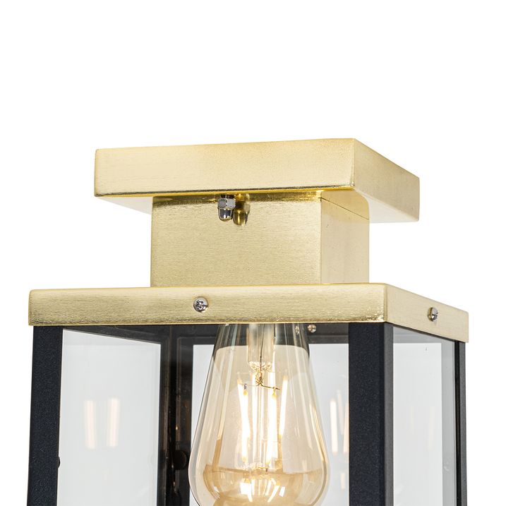 Qazqa Industriële Buiten Plafondlamp Zwart Met Goud - Rotterdam