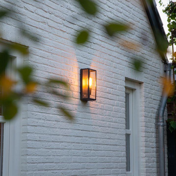 qazqa Industriële buiten wandlamp zwart IP44 met glas - Rotterdam