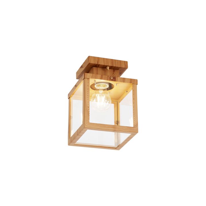 Qazqa Industriële Buitenplafondlamp Hout Met Helder Glas - Rotterdam