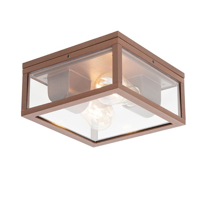 qazqa Industriële plafondlamp roestbruin IP44 2-lichts - Charlois