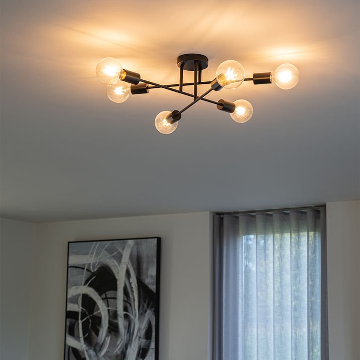 qazqa Industriële plafondlamp zwart 6-lichts - Sydney