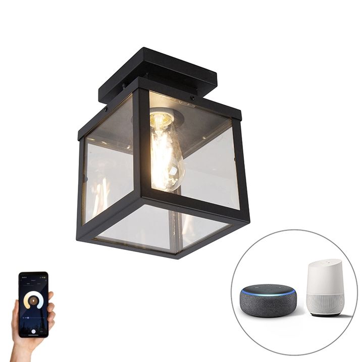 qazqa Industriële smart buitenplafondlamp zwart incl. ST64 Wifi - Rotterdam