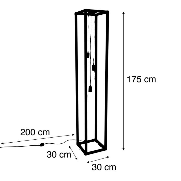 Qazqa Industriële Vloerlamp Zwart 3-lichts - Big Cage