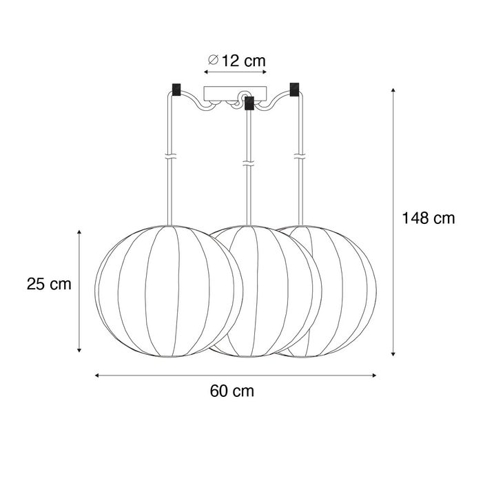 Qazqa Japandi Hanglamp Wit Zijden 30cm 3-lichts - Plu
