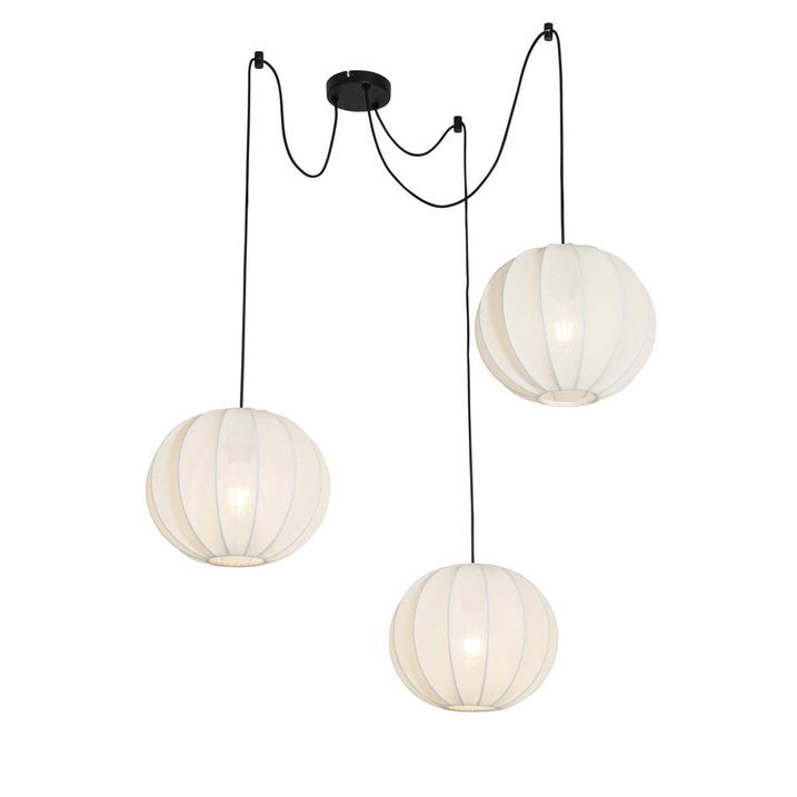 qazqa Japandi hanglamp wit zijden 30cm 3-lichts - Plu