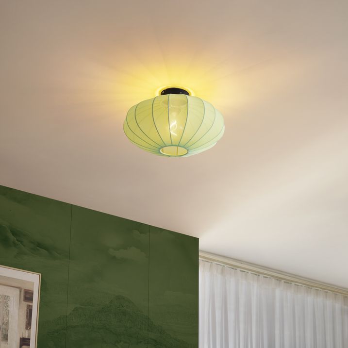 qazqa Japandi plafondlamp groen met stoffen kap - Bida