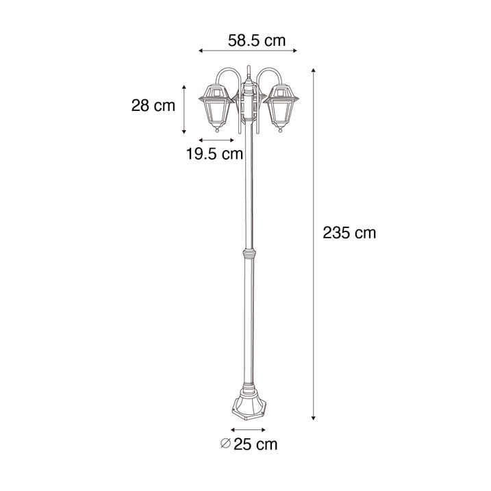 Qazqa Klassieke Buiten Lantaarn Zwart 235 Cm 3-lichts IP44 - Berta