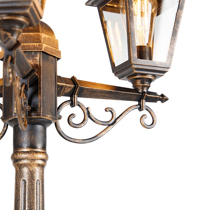 Qazqa Klassieke Lantaarn Antiek Goud 3-lichts IP44 - Capital