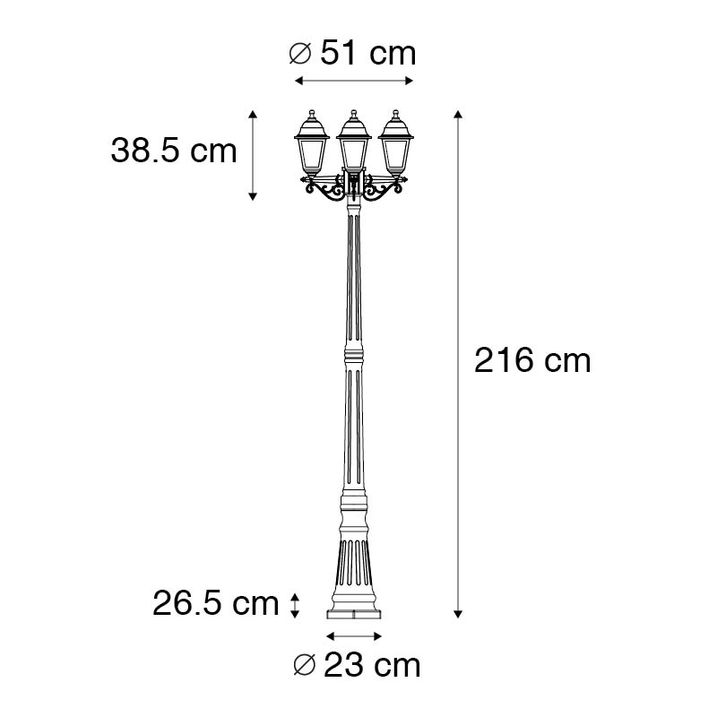 Qazqa Klassieke Lantaarn Zwart 3-lichts IP44 - Capital