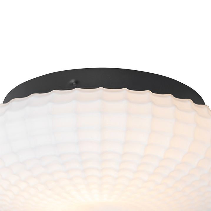 Qazqa Klassieke Plafondlamp Zwart Met Opaal Glas 23 Cm IP44 - Nohmi