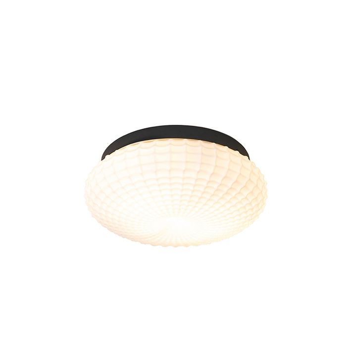 qazqa Klassieke plafondlamp zwart met opaal glas 30 cm IP44 - Nohmi