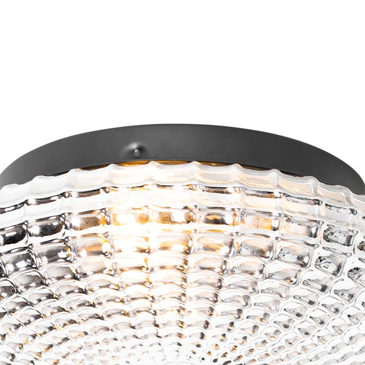 Qazqa Klassieke Plafondlamp Zwart Met Smoke Glas 23 Cm IP44 - Nohmi