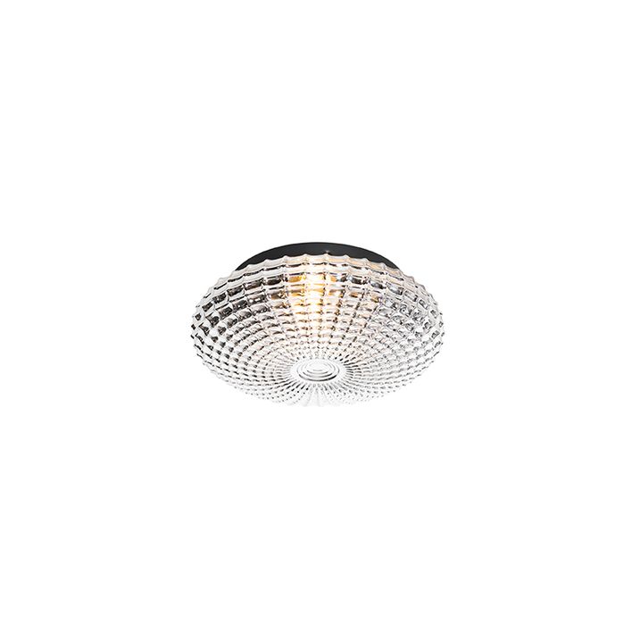 qazqa Klassieke plafondlamp zwart met smoke glas 23 cm IP44 - Nohmi