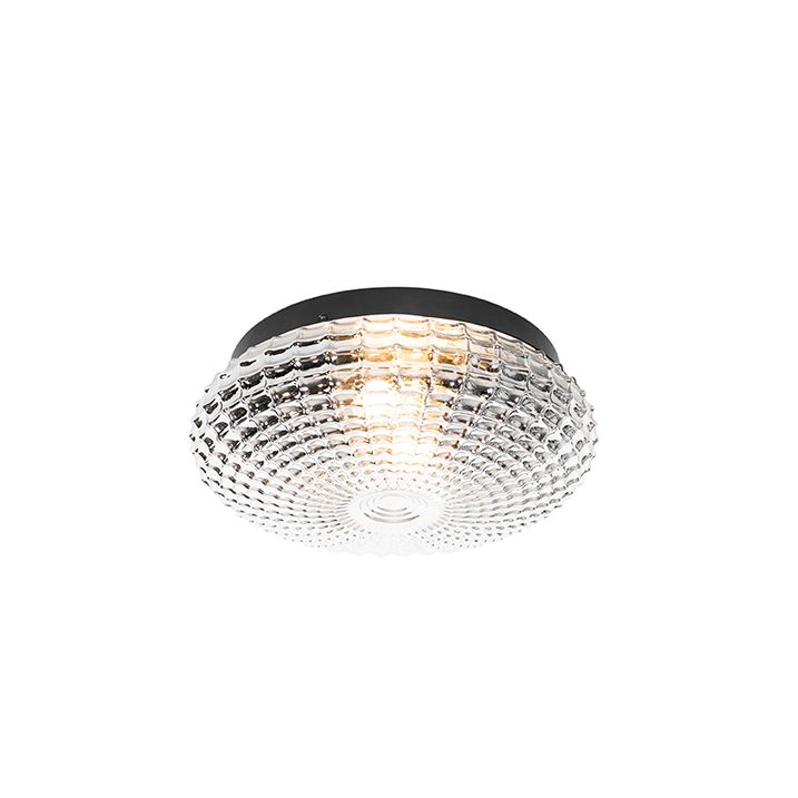 qazqa Klassieke plafondlamp zwart met smoke glas 30 cm IP44 - Nohmi