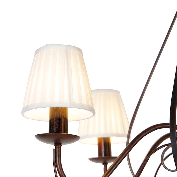 Qazqa Kroonluchter Bruin Plissé Crème Klemkap 5-lichts - Giuseppe