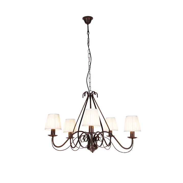 Qazqa Kroonluchter Bruin Plissé Crème Klemkap 5-lichts - Giuseppe