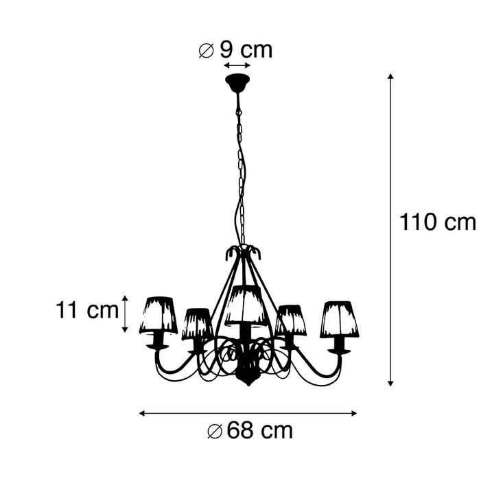 Qazqa Kroonluchter Bruin Plissé Crème Klemkap 5-lichts - Giuseppe