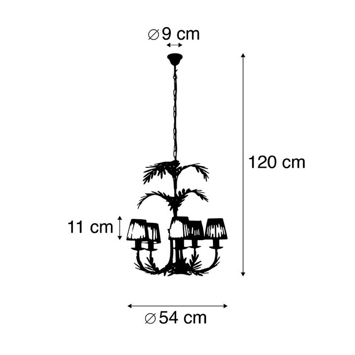 Qazqa Kroonluchter Goud Met Plissé Klemkap Crème 5-lichts - Botanica