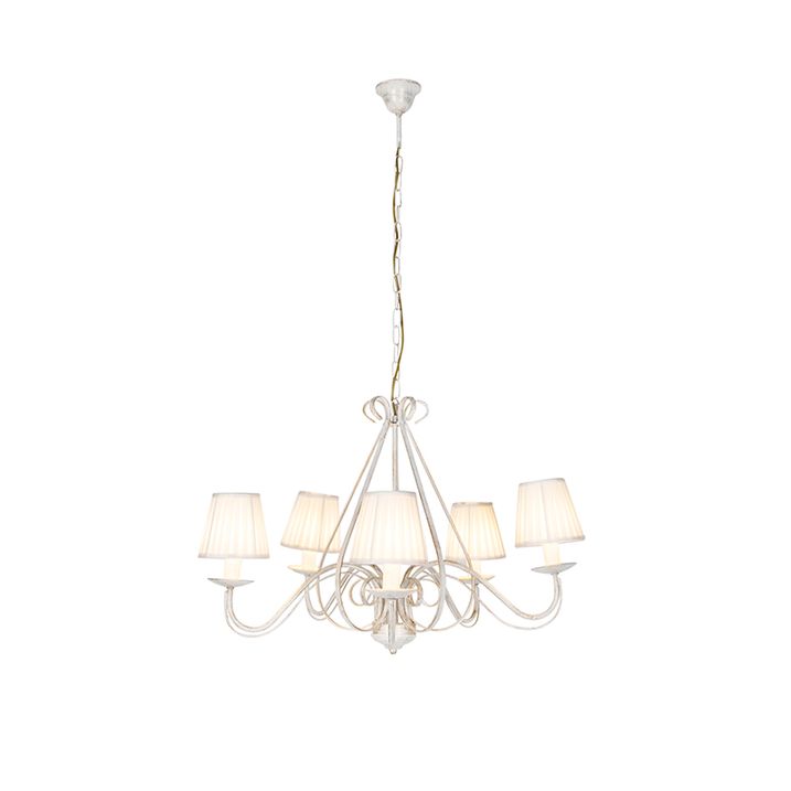 Qazqa Kroonluchter Wit Plissé Crème Klemkap 5-lichts - Giuseppe
