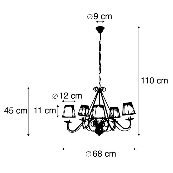 Qazqa Kroonluchter Wit Plissé Crème Klemkap 5-lichts - Giuseppe