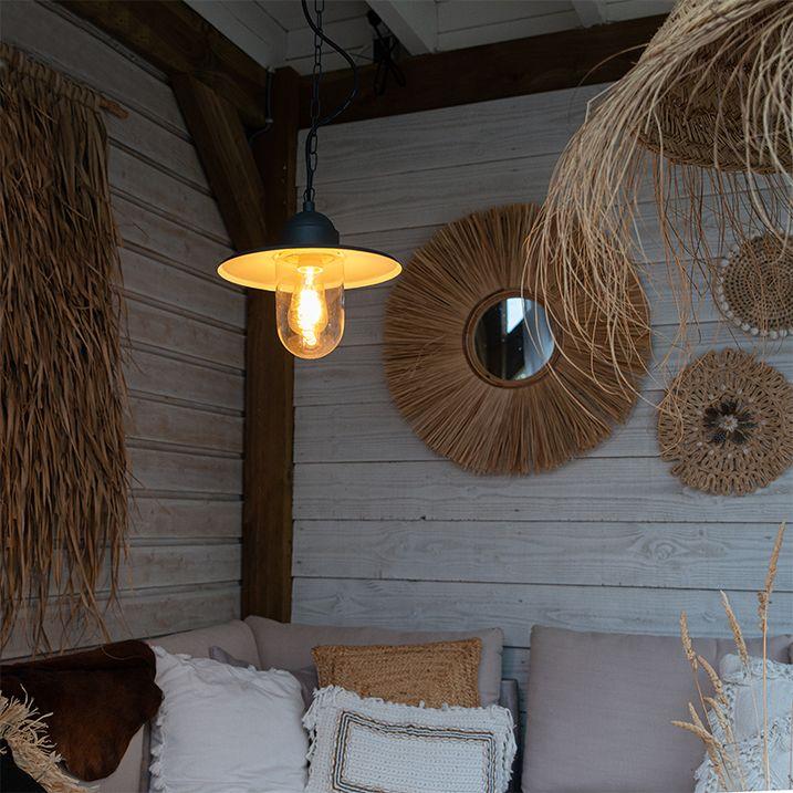 qazqa Landelijke buiten hanglamp donkergrijs IP44 - Kansas grafiet