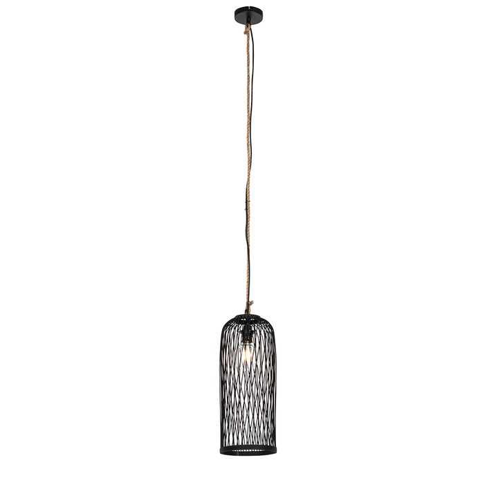 Qazqa Landelijke Buiten Hanglamp Zwart Rotan 25 Cm - Calamus