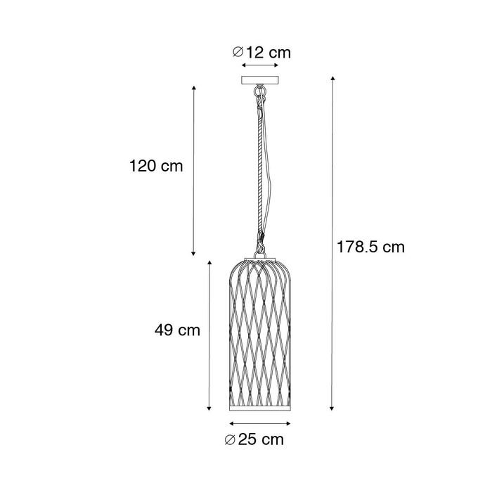 Qazqa Landelijke Buiten Hanglamp Zwart Rotan 25 Cm - Calamus