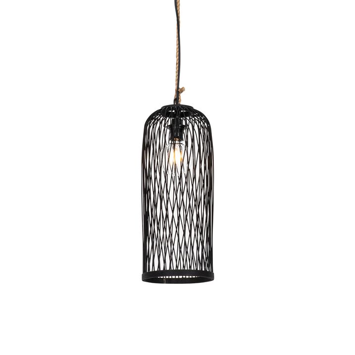 qazqa Landelijke buiten hanglamp zwart rotan 25 cm - Calamus