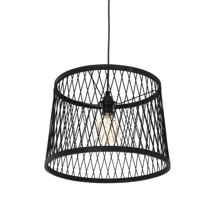 Qazqa Landelijke Buiten Hanglamp Zwart Rotan 3-lichts - Calamus