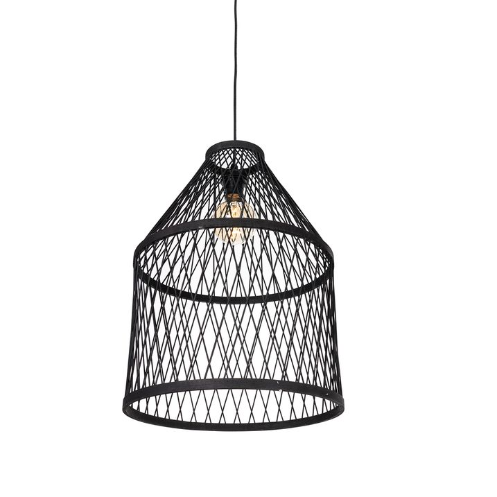 Qazqa Landelijke Buiten Hanglamp Zwart Rotan 3-lichts - Calamus