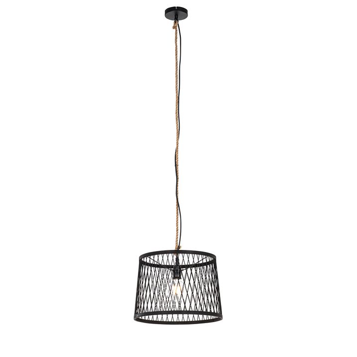 Qazqa Landelijke Buiten Hanglamp Zwart Rotan 40 Cm - Calamus