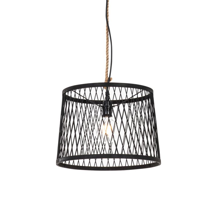 qazqa Landelijke buiten hanglamp zwart rotan 40 cm - Calamus