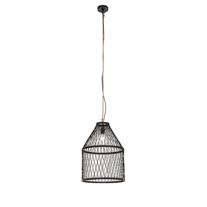 Qazqa Landelijke Buiten Hanglamp Zwart Rotan 40x55 Cm - Calamus