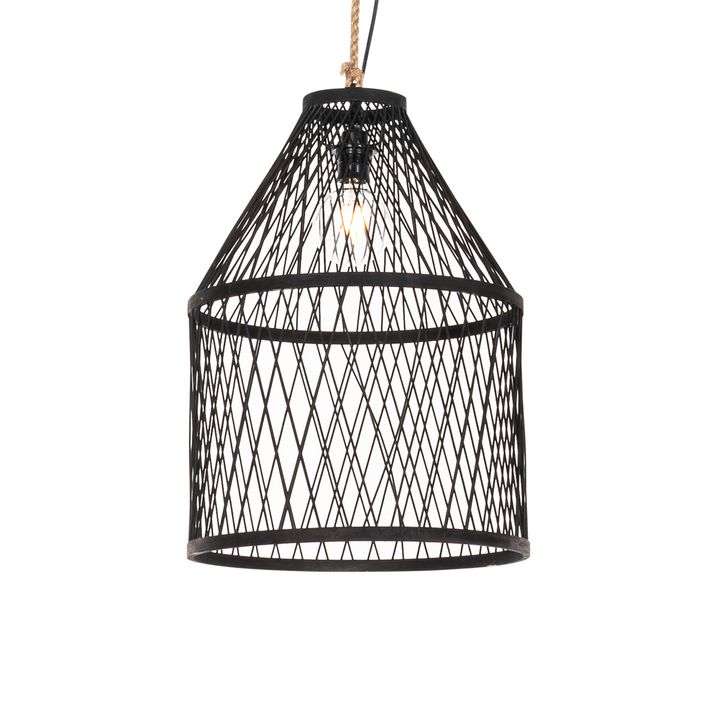 qazqa Landelijke buiten hanglamp zwart rotan 40x55 cm - Calamus